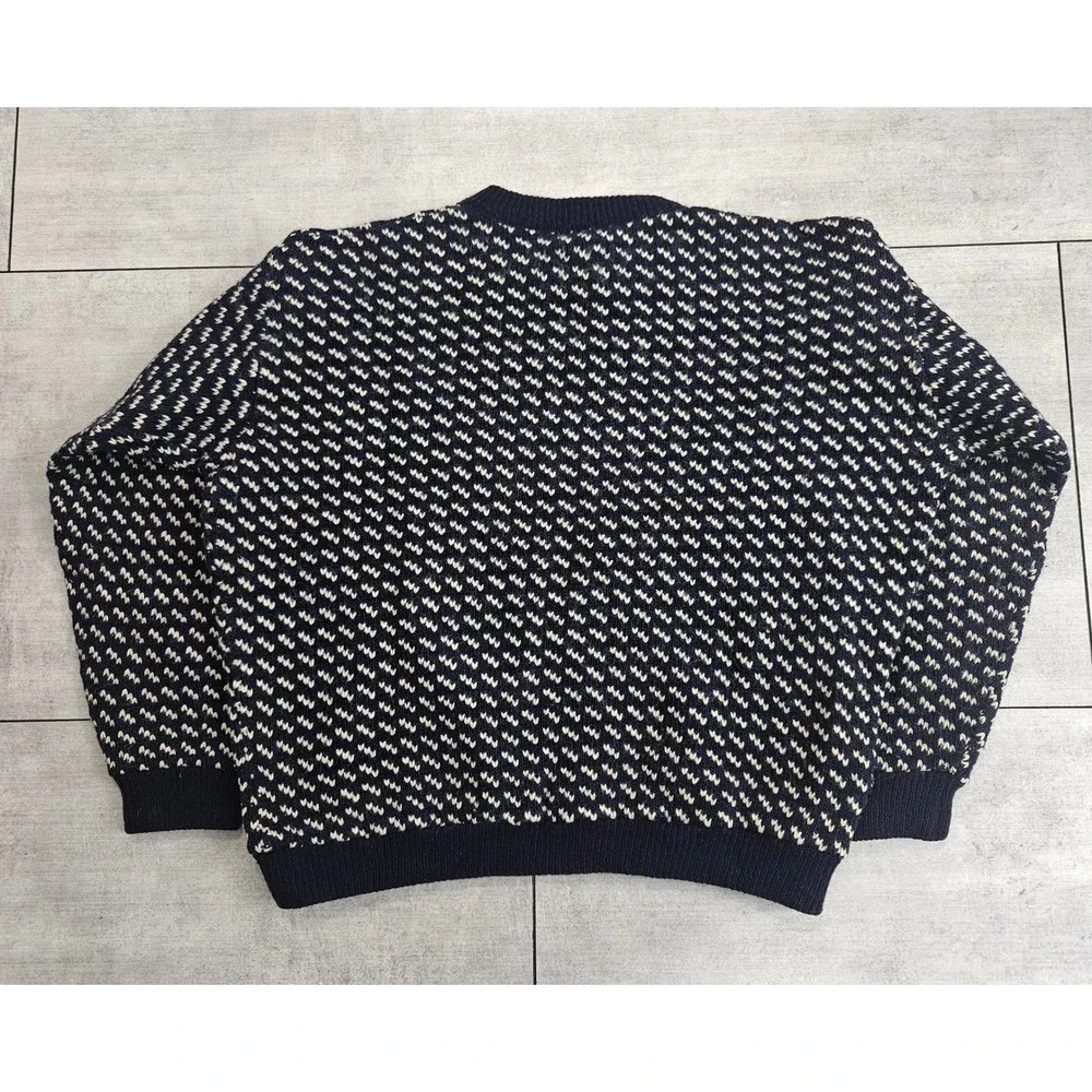 Vintage LL Bean Birdseye Sweater Navy Blue Wool Blend Norway Crewneck Med-Large - Picture 3 of 8